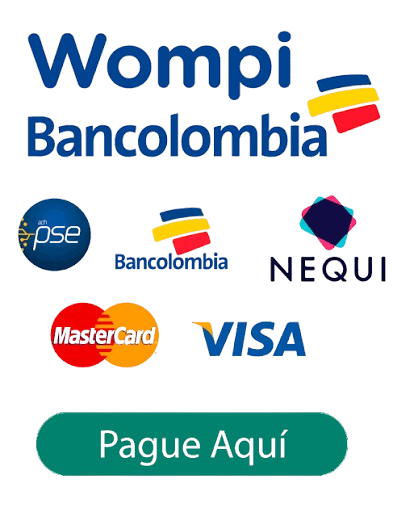 Pague aquí — medios de pago: Wompi, Bancolombia, PSE, Nequi, Mastercard y Visa
